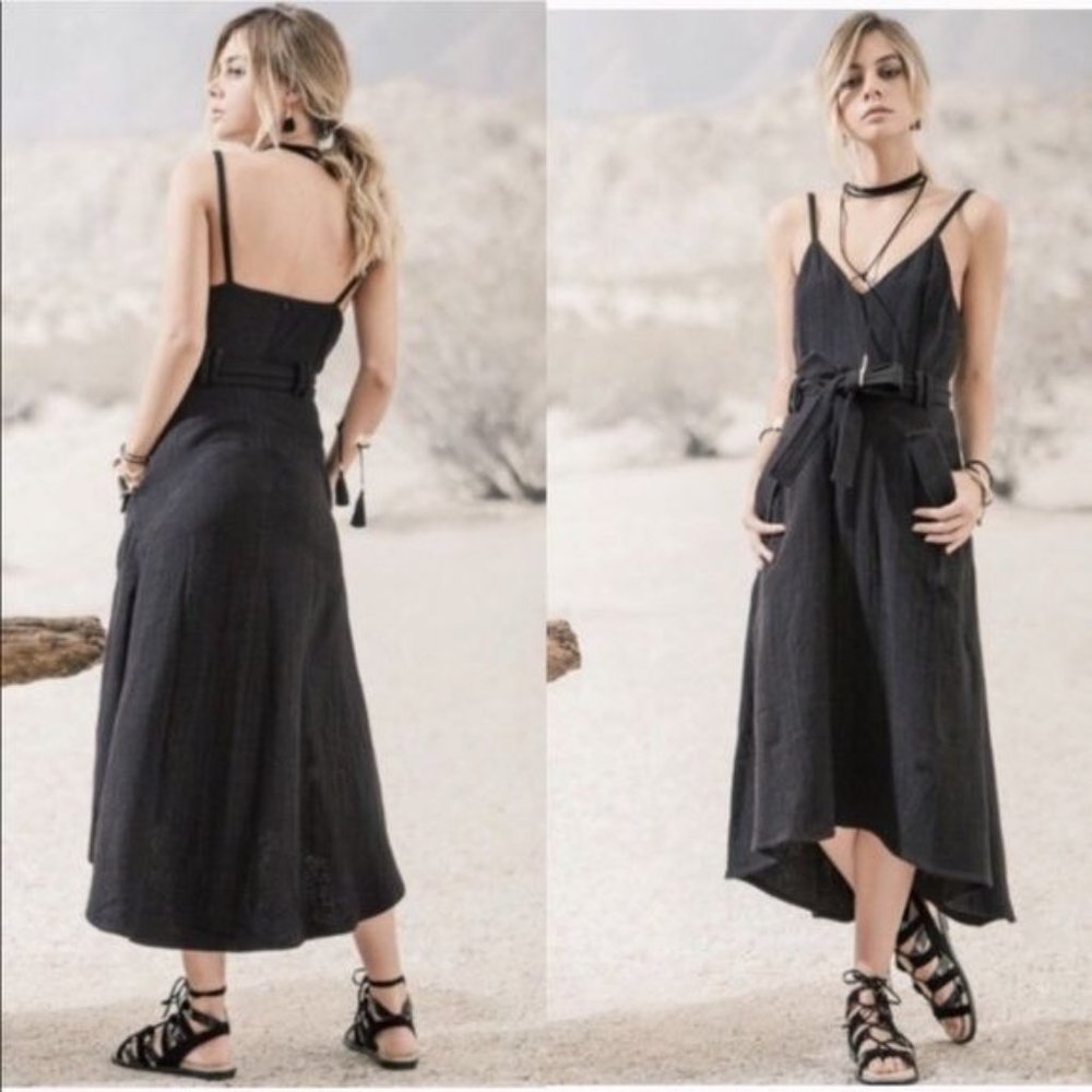 Anthropologie Moon River Belted Solid Linen Dress Sleeveless - size XS